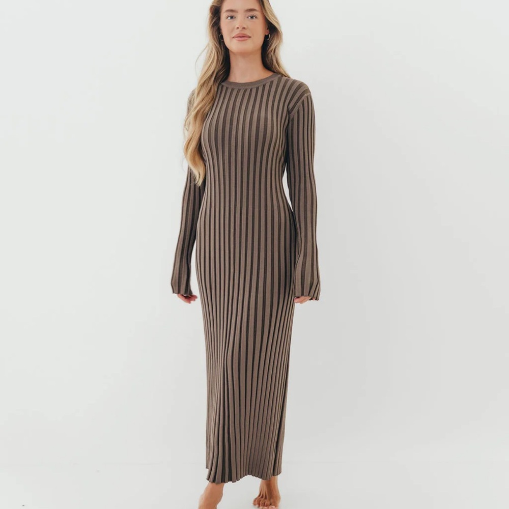 Slate colored ribbed maxi dress